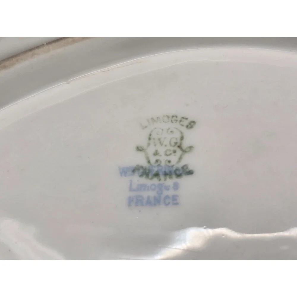 Antique Limoges France WG and Co Porcelain Hand Painted Asparagus Plate Bowl